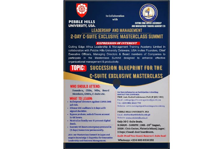 Pebble Hills University Partners with Cutting Edge Africa to Host Exclusive C-Suite Masterclass Summit in Lagos on 19th & 20th August 2026